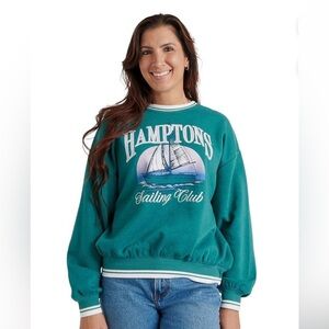 Women’s graphic sweatshirt. NWT. Size S. Green and white.